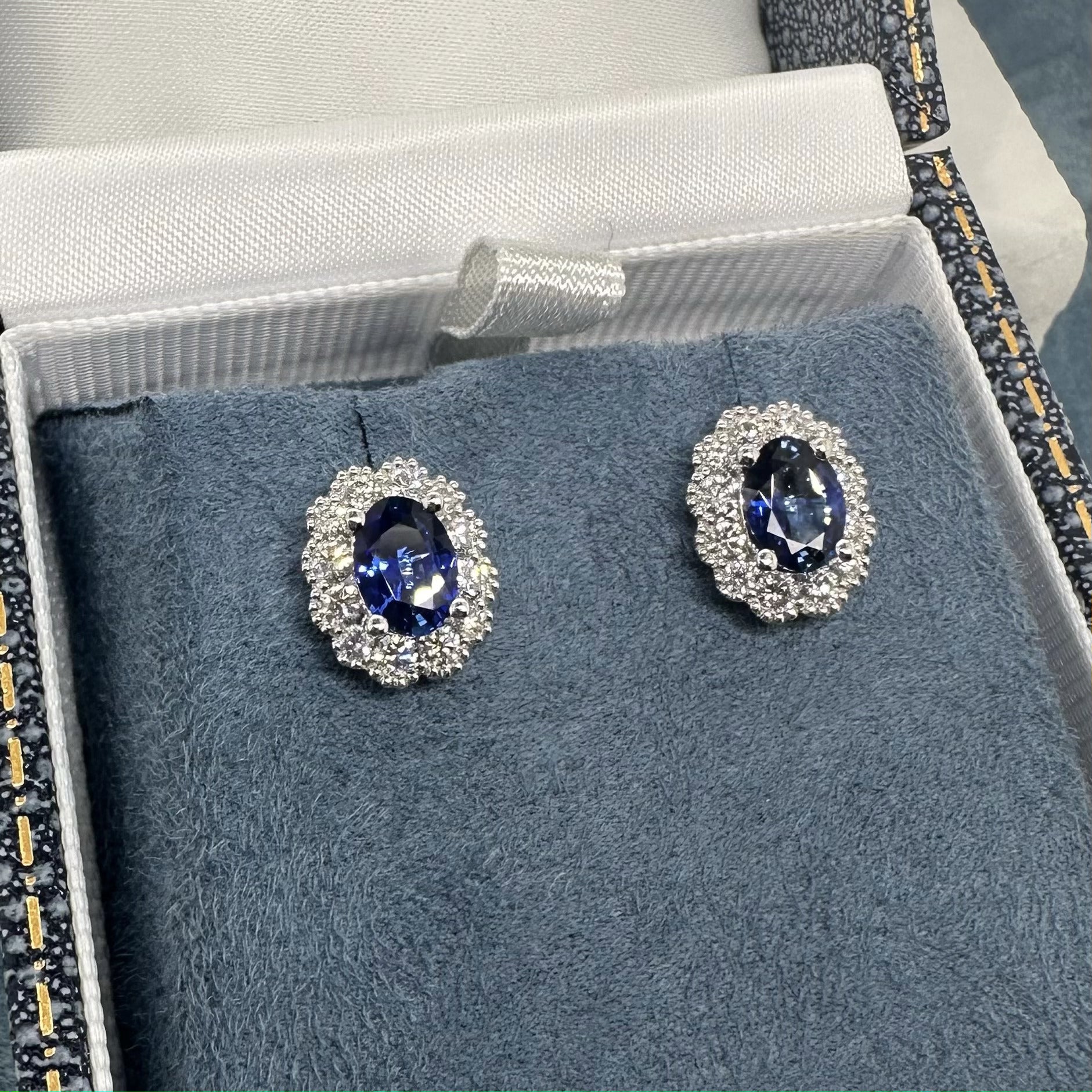 14K White Gold Diamond & Blue Sapphire Round Stud Earrings | Tena's Fine  Diamonds and Jewelry | Athens, GA